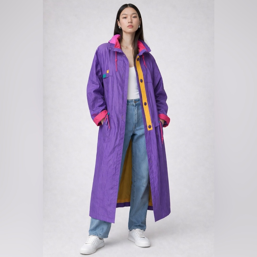VINTAGE - Bunnyta Bard 80s Colorblock Nylon Trench Coat Oversize Statement